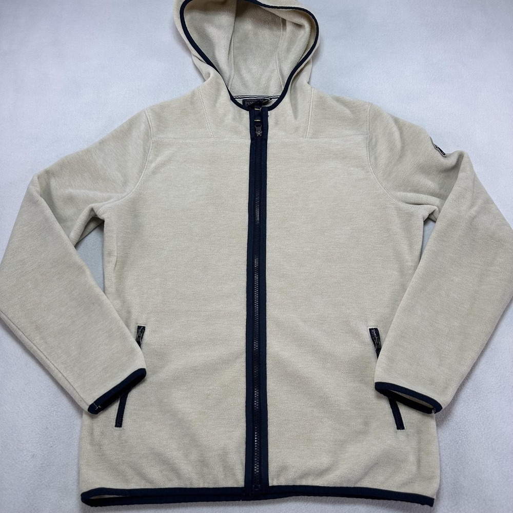 Pendleton Jacket Womens Medium Beige Fleece Hooded Full Zip Outdoor Logo Pockets